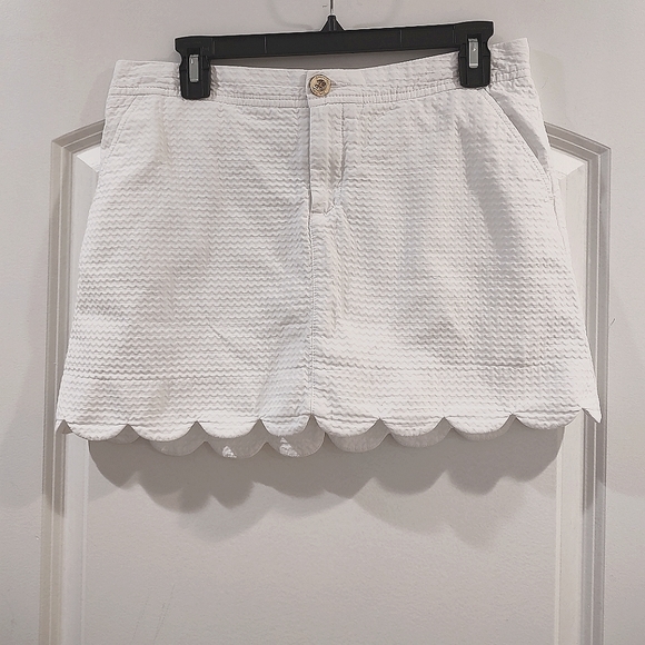 Lilly Pulitzer Callahan Scalloped Skirt White Waffle Weave Front Zip Size 6 - Picture 3 of 12